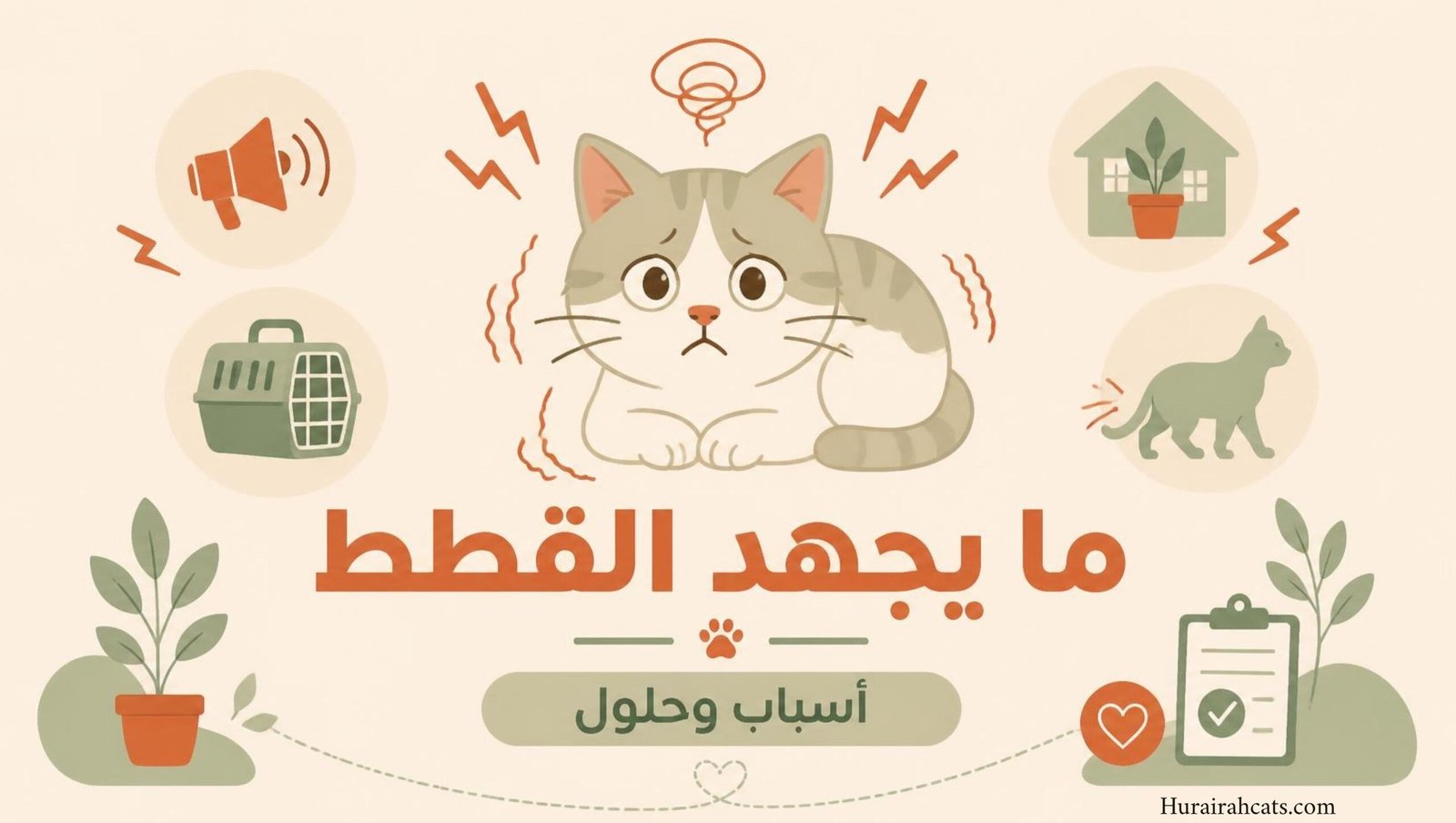 قطة متوترة تظهر عليها علامات الضغط والقلق في بيئة منزلية - إيضاح لأسباب الضغط عند القطط